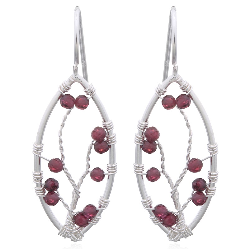 A pair of garnet leaf sterling silver drop earrings