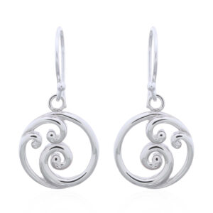 A pair of sea wave open circle 925 silver dangler earrings
