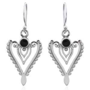 A pair of hearty black synthetic stone sterling silver dangle earrings