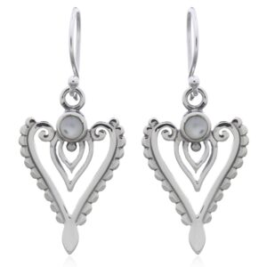 A pair of hearty mother of pearl stone sterling silver dangle earrings
