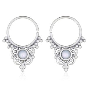 A pair of boho septum antiqued hoop mother of pearl earrings 925 silver
