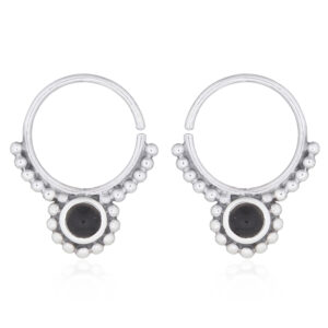 A pair of dotted boho black stone septum 925 hoop silver earrings