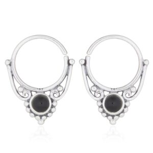A pair of classic boho septum hoop synthetic black stone earrings 925 silver