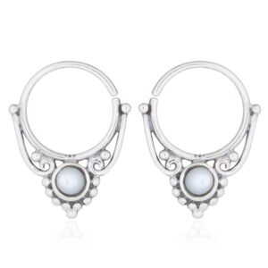 A pair of classic boho septum hoop mother of pearl earrings 925 silver