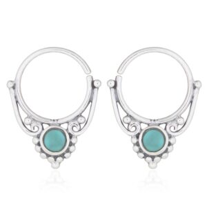 A pair of classic boho septum hoop synthetic green stone earrings 925 silver