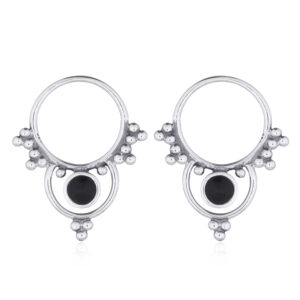 A pair of dainty boho septum hoop synthetic black stone 925 silver earrings