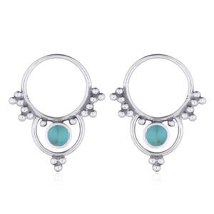A pair of dainty boho septum hoop synthetic green stone 925 silver earrings
