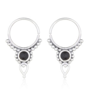 A pair of septum hoop earrings ethnic boho black stone 925 silver