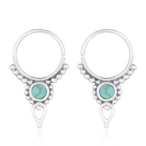 A pair of septum hoop earrings ethnic boho green stone 925 silver