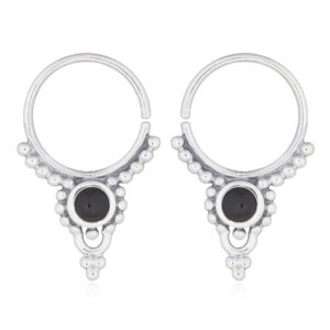 A pair of 925 silver boho ethnic septum hoop black stone earrings