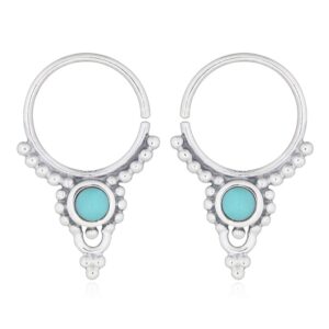 A pair of 925 silver boho ethnic septum hoop green stone earrings