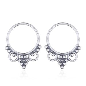 A pair of antiqued boho design septum sterling silver earrings