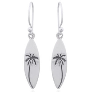 A pair of palm tree surfboard 925 silver dangle earrings