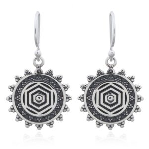 A pair of hexagonal tribal beaded sterling silver dangle earrings
