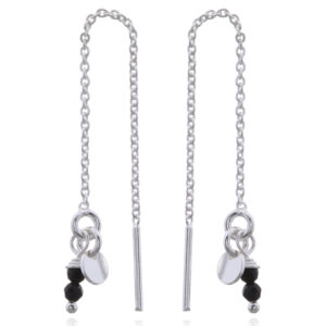 A pair of black agate bead pair with tag silver threader earrings