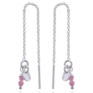 A pair of tourmaline bead pair with tag silver threader earrings