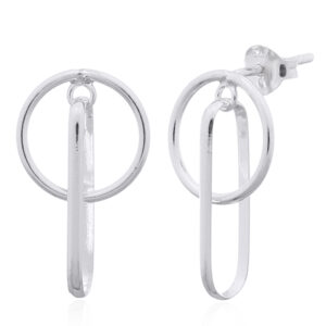 A pair of linked circle and oval 925silver stud earrings