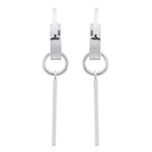 A pair of long stick semi hoop sterling silver stud earrings