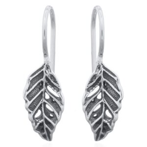 A pair of oxidized leaves open sterling silver drop earrings