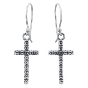 A pair of rustic hammered cross sterling silver dangle earrings