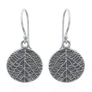 A pair of leaf imprint sterling silver dangle earrings