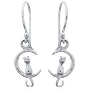 A pair of kitty cat sterling silver dangle earrings
