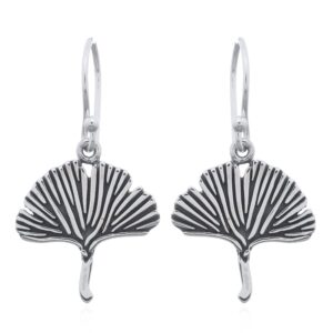 A pair of sterling silver fine gingko leaf dangle earrings