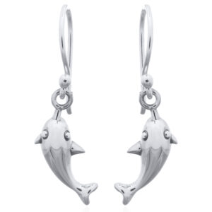 A pair of jumping dolphin sterling silver dangle earrings