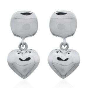 A pair of puffed heart sterling silver drop stud earrings