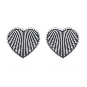 A pair of vertical stripes heart stud earrings sterling silver
