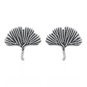 A pair of sterling silver fine gingko leaf stud earrings