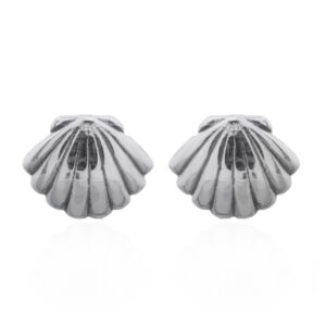 A pair of scallop shell sterling silver stud earrings