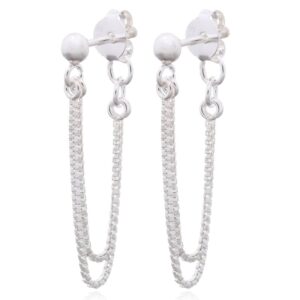 A pair of sterling silver post chain stud earrings