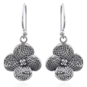A pair of oxidized vintage flower sterling silver dangle earrings