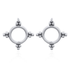 A pair of bohemian balinese beaded texture open cross silver stud earrings