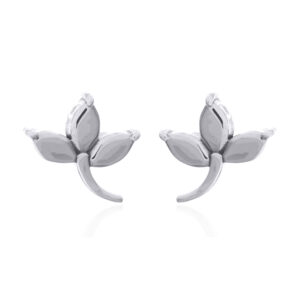 A pair of triple leaf flower silver stud earrings.