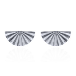 A pair of oxidized corrugated fan shaped 925 silver stud earrings