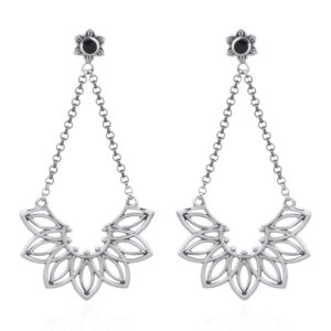 A pair of lotus chandelier black stone 925 stud earrings