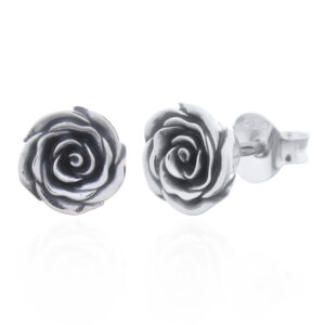 A pair of rose in bloom 925 sterling silver stud earrings