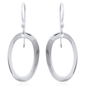 A pair of high polish 925 silver large twisted flat oval dangle earrings