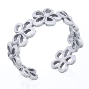 An adjustable open daisy flowers sterling silver toe ring