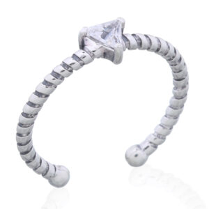 A coiled 925 silver toe ring clear triangle crystal quartz