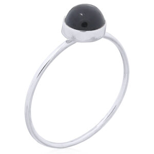 A round black agate sterling silver stack ring