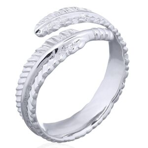 A open 925 silver rhodium plated coiled feather ring