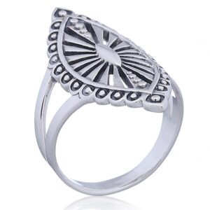 A marquise shaped mandala silver ring