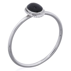 A oval sterling silver wire ring with black synthetic stone