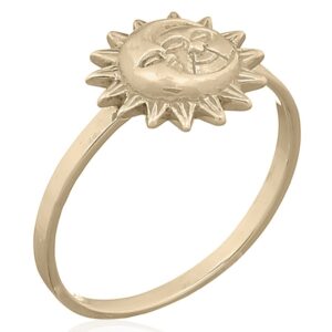 A crescent moon and sun yellow gold plated ring