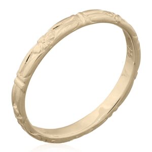 A dainty floral yellow gold plated stack ring
