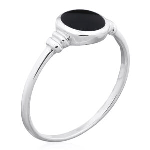 A black synthetic stone oval 925 silver ring
