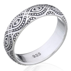 A ethnic evil eye sterling silver band ring